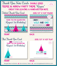 Load image into Gallery viewer, Pink Teepee Arrow Thank You Card Birthday Party Girl Chevron Teal Aqua Turquoise Tipi Camping Boogie Bear Invitations Rayna Theme Printed