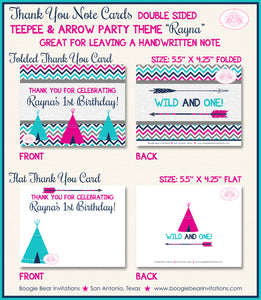 Pink Teepee Arrow Thank You Card Birthday Party Girl Chevron Teal Aqua Turquoise Tipi Camping Boogie Bear Invitations Rayna Theme Printed