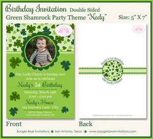 Green Shamrock Birthday Party Invitation Photo Girl Boy Clover Boogie Bear Invitations Neely Theme Paperless Printable Printed