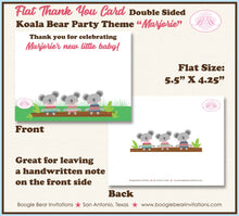 Load image into Gallery viewer, Koala Bear Thank You Card Baby Shower Party Pink Girl Aussie Down Under Green Brown Australia Boogie Bear Invitations Marjorie Theme Printed