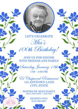 Load image into Gallery viewer, Blue Flowers Birthday Party Invitation Photo Girl Bluebonnets Wildflowers Boogie Bear Invitations Mia Theme Paperless Printable or Printed