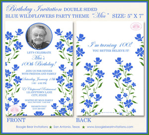 Blue Flowers Birthday Party Invitation Photo Girl Bluebonnets Wildflowers Boogie Bear Invitations Mia Theme Paperless Printable or Printed