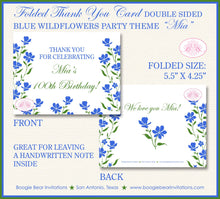 Load image into Gallery viewer, Blue Flowers Party Thank You Cards Birthday Girl Bluebonnets Wildflowers Garden Wild Bonnet Summer Boogie Bear Invitations Mia Theme Printed