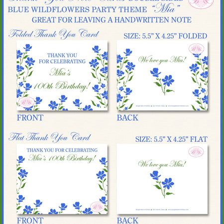 Blue Flowers Party Thank You Cards Birthday Girl Bluebonnets Wildflowers Garden Wild Bonnet Summer Boogie Bear Invitations Mia Theme Printed