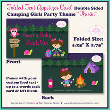 Load image into Gallery viewer, Camping Girl Birthday Party Card Favor Tent Place Food Appetizer Glamping Camp Outdoor Tent Campfire Boogie Bear Invitations Kristin Theme