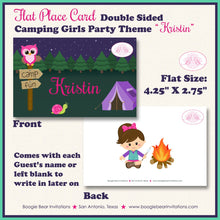 Load image into Gallery viewer, Camping Girl Birthday Party Card Favor Tent Place Food Appetizer Glamping Camp Outdoor Tent Campfire Boogie Bear Invitations Kristin Theme
