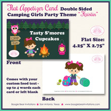 Load image into Gallery viewer, Camping Girl Birthday Party Card Favor Tent Place Food Appetizer Glamping Camp Outdoor Tent Campfire Boogie Bear Invitations Kristin Theme