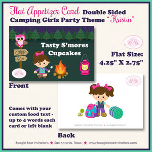 Camping Girl Birthday Party Card Favor Tent Place Food Appetizer Glamping Camp Outdoor Tent Campfire Boogie Bear Invitations Kristin Theme