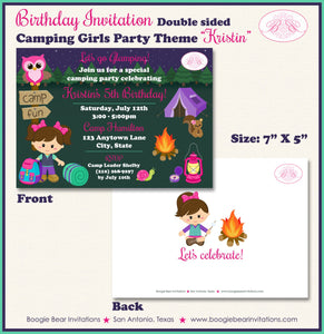 Camping Girl Birthday Party Invitation Glamping Camp Outdoor Tent Campfire Boogie Bear Invitations Kristin Theme Paperless Printable Printed