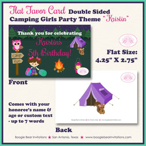 Camping Girl Birthday Party Card Favor Tent Place Food Appetizer Glamping Camp Outdoor Tent Campfire Boogie Bear Invitations Kristin Theme