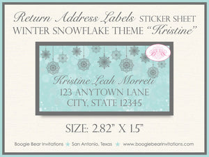 Winter SnowflakeParty Invitation Birthday Ornament Bokeh Blue Silver Snow Boogie Bear Invitations Kristine Theme Paperless Printable Printed