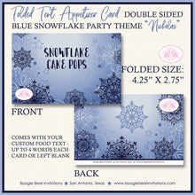 Load image into Gallery viewer, Blue Snowflake Birthday Favor Party Card Tent Place Food Appetizer Tag Winter Christmas Navy Snow Boy Boogie Bear Invitations Nicholas Theme
