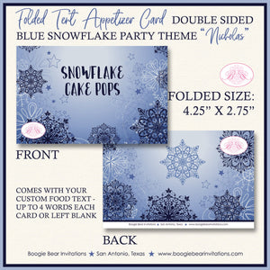 Blue Snowflake Birthday Favor Party Card Tent Place Food Appetizer Tag Winter Christmas Navy Snow Boy Boogie Bear Invitations Nicholas Theme