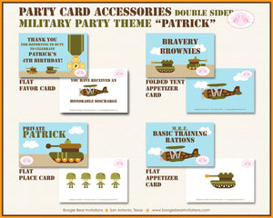 Military Birthday Party Favor Card Tent Appetizer Place Army Navy Air Force Marines Green Tank Private Boogie Bear Invitations Patrick Theme