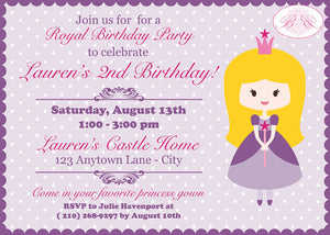 Princess Purple Birthday Party Invitation Pink Girl Queen Castle Ball Crown Boogie Bear Invitations Lauren Theme Paperless Printable Printed