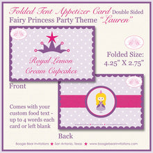Load image into Gallery viewer, Princess Purple Birthday Party Favor Card Place Food Appetizer Pink Girl Fairy Queen Castle Ball Crown Boogie Bear Invitations Lauren Theme