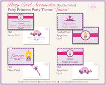 Load image into Gallery viewer, Princess Purple Birthday Party Favor Card Place Food Appetizer Pink Girl Fairy Queen Castle Ball Crown Boogie Bear Invitations Lauren Theme