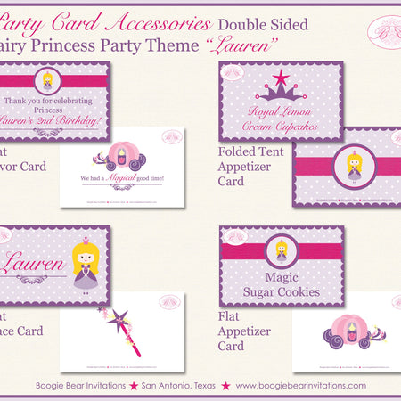 Princess Purple Birthday Party Favor Card Place Food Appetizer Pink Girl Fairy Queen Castle Ball Crown Boogie Bear Invitations Lauren Theme