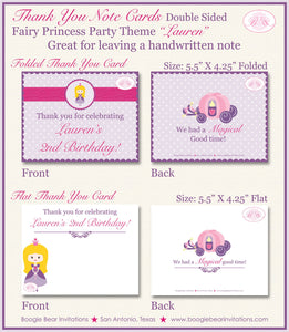 Princess Purple Birthday Party Thank You Card Pink Girl Fairy Queen Castle Crown Royal Dance Boogie Bear Invitations Lauren Theme Printed