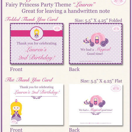 Princess Purple Birthday Party Thank You Card Pink Girl Fairy Queen Castle Crown Royal Dance Boogie Bear Invitations Lauren Theme Printed