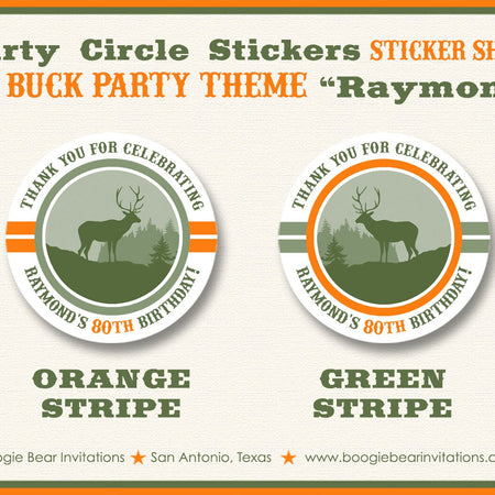 Deer Hunting Birthday Party Stickers Circle Sheet Round Big Buck Elk Hunting Mountains Forest Nature Boogie Bear Invitations Raymond Theme