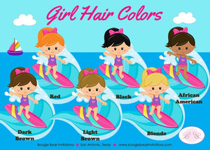 Surfer Girl Birthday Party Stickers Circle Sheet Round Beach Ocean Surf Surfing Swimming Pool Swim Boogie Bear Invitations Leilani Theme