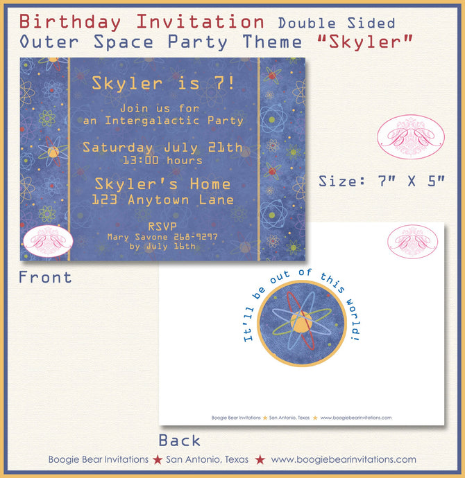 Outer Space Birthday Party Invitation Galaxy Solar System Rocket Boy Girl Boogie Bear Invitations Skyler Theme Paperless Printable Printed