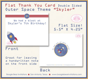 Outer Space Birthday Party Thank You Card Planets Galaxy Stars Solar System Rocket Ship Travel Boogie Bear Invitations Skyler Theme Printed