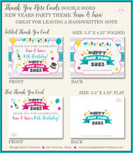 Load image into Gallery viewer, Happy New Years Party Thank You Card Note Tag Birthday Boy Girl Sibling Twins Kids Pink Blue Boogie Bear Invitations Lona Luca Theme Printed