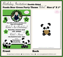 Load image into Gallery viewer, Panda Bear Birthday Party Invitation Photo Girl Boy Little Green Black 1st Boogie Bear Invitations Robel Theme Paperless Printable Printed
