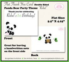 Load image into Gallery viewer, Green Panda Bear Birthday Party Thank You Card Black Little Butterfly Boy Girl Garden Picnic Bug Boogie Bear Invitations Robel Theme Printed