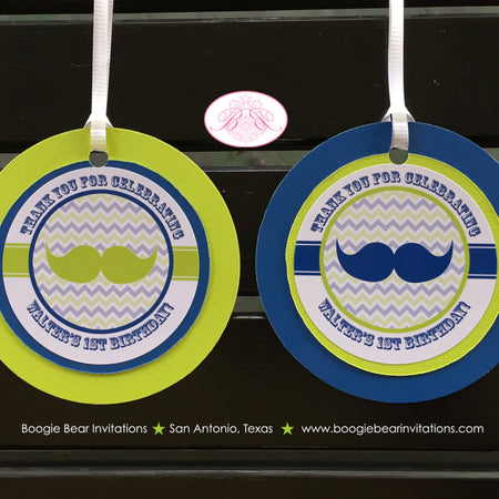 Mustache Birthday Party Favor Tags Lime Navy Blue Green White Chevron Gift Bag Boy Little Man Modern Boogie Bear Invitations Walter Theme