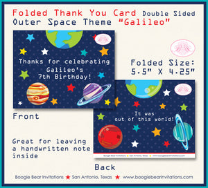 Outer Space Birthday Party Thank You Card Planets Galaxy Stars Solar System Astronaut Boy Girl Boogie Bear Invitations Galileo Theme Printed