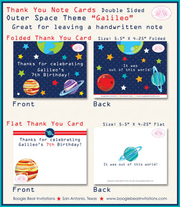 Outer Space Birthday Party Thank You Card Planets Galaxy Stars Solar System Astronaut Boy Girl Boogie Bear Invitations Galileo Theme Printed