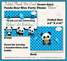 Load image into Gallery viewer, Blue Panda Bear Birthday Party Thank You Card Black White Butterfly Wild Zoo Jungle Animals Boy Boogie Bear Invitations Robert Theme Printed