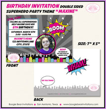Load image into Gallery viewer, Pink Superhero Photo Party Invitation Birthday Girl Super Hero Supergirl Boogie Bear Invitations Maxine Theme Paperless Printable Printed