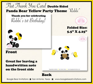 Panda Bear Birthday Party Thank You Card Girl Yellow Black Little Butterfly Wild Zoo Jungle Boogie Bear Invitations Robbi Theme Printed