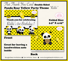 Load image into Gallery viewer, Panda Bear Birthday Party Thank You Card Girl Yellow Black Little Butterfly Wild Zoo Jungle Boogie Bear Invitations Robbi Theme Printed