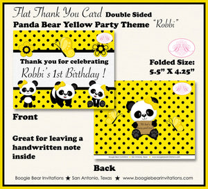 Panda Bear Birthday Party Thank You Card Girl Yellow Black Little Butterfly Wild Zoo Jungle Boogie Bear Invitations Robbi Theme Printed