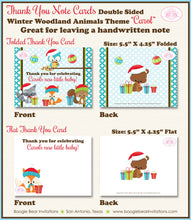 Load image into Gallery viewer, Winter Woodland Animals Party Thank You Card Note Christmas Baby Shower Owl Squirrel Fox Forest Boogie Bear Invitations Carol Theme Printed
