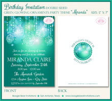 Load image into Gallery viewer, Green Glowing Ornament Birthday Party Invitation Aqua Turquoise Teal Girl Boogie Bear Invitations Miranda Theme Paperless Printable Printed