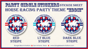 Horse Racing Birthday Party Stickers Circle Sheet Round Tag Red Blue Kentucky Race Track Derby Argyle Boogie Bear Invitations Eddie Theme