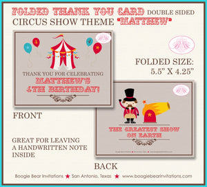 Big Top Circus Birthday Party Thank You Card Animals Boy Girl Showman Greatest Show Earth Tent Boogie Bear Invitations Matthew Theme Printed