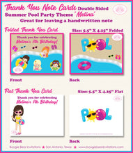 Load image into Gallery viewer, Swimming Pool Birthday Party Thank You Card Girl Swim Splash Bash Water Tube Summer Beach Suit Boogie Bear Invitations Melina Theme Printed