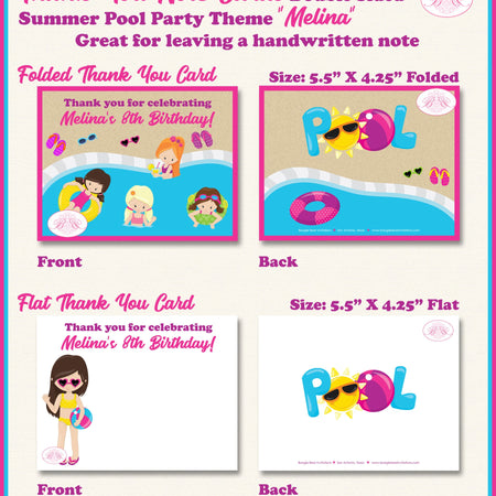 Swimming Pool Birthday Party Thank You Card Girl Swim Splash Bash Water Tube Summer Beach Suit Boogie Bear Invitations Melina Theme Printed