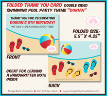 Load image into Gallery viewer, Swimming Pool Birthday Party Thank You Card Note Swim Boy Red Yellow Blue Splash Bash Summer Boogie Bear Invitations Dorian Theme Printed