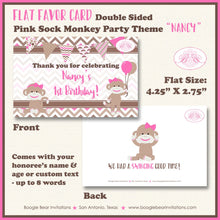 Load image into Gallery viewer, Pink Sock Monkey Birthday Favor Party Card Tent Place Food Appetizer Tag Girl Wild Zoo Jungle Amazon Boogie Bear Invitations Nancy Theme
