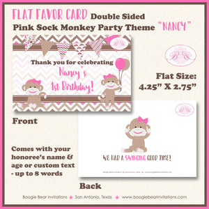Pink Sock Monkey Birthday Favor Party Card Tent Place Food Appetizer Tag Girl Wild Zoo Jungle Amazon Boogie Bear Invitations Nancy Theme