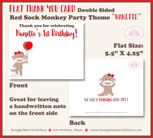 Load image into Gallery viewer, Red Sock Monkey Party Thank You Cards Birthday Girl Boy Zoo Jungle Amazon Forest Brown Swing Boogie Bear Invitations Nanette Theme Printed