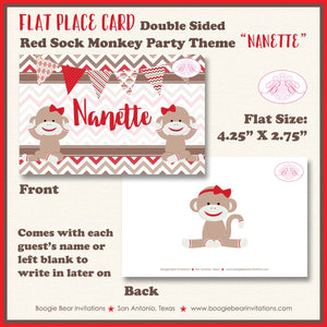 Red Sock Monkey Birthday Favor Party Card Tent Place Food Appetizer Girl Boy Wild Zoo Jungle Amazon Boogie Bear Invitations Nanette Theme